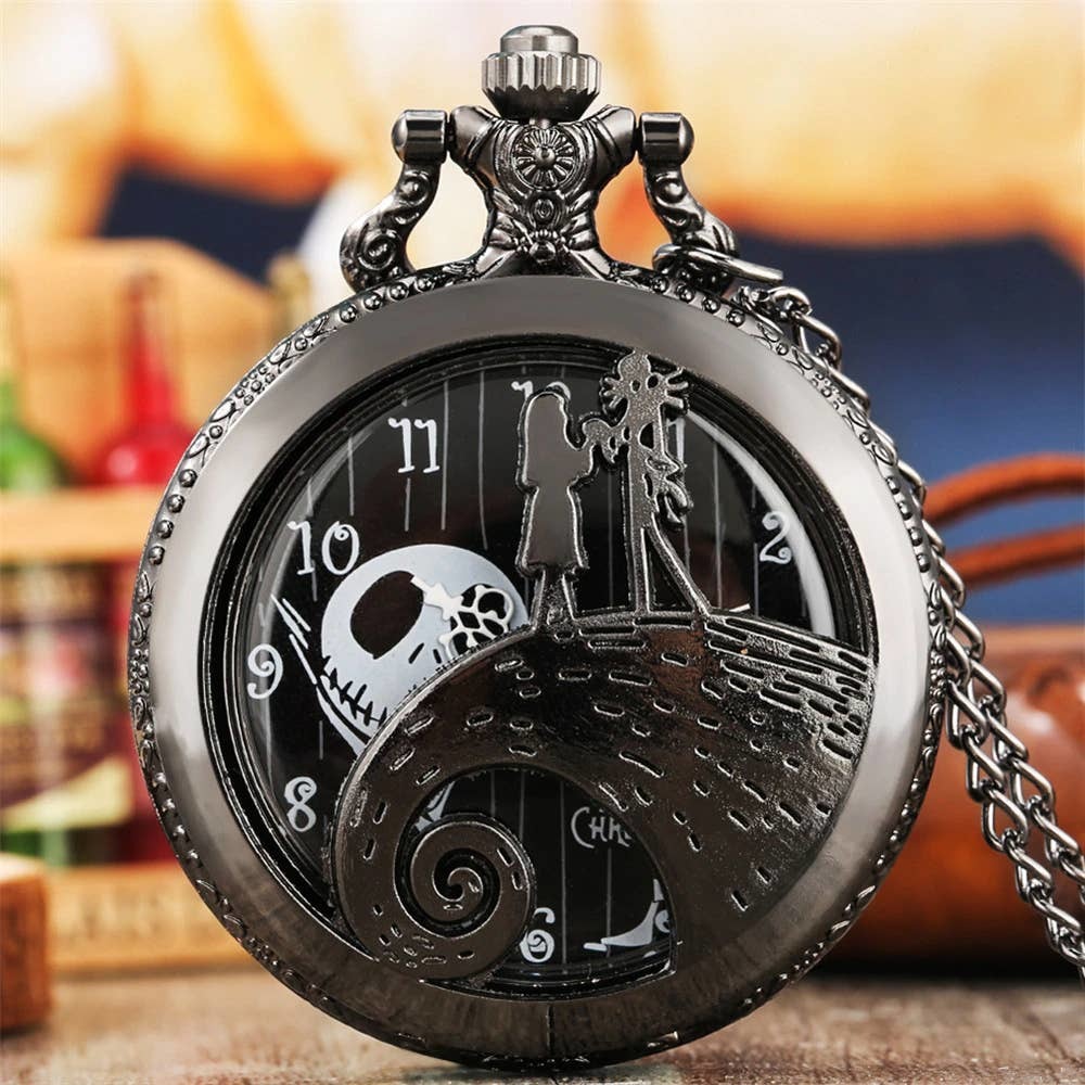 Nightmare Before Christmas Pocket Watch NEW Gloss Black Jack and Sally